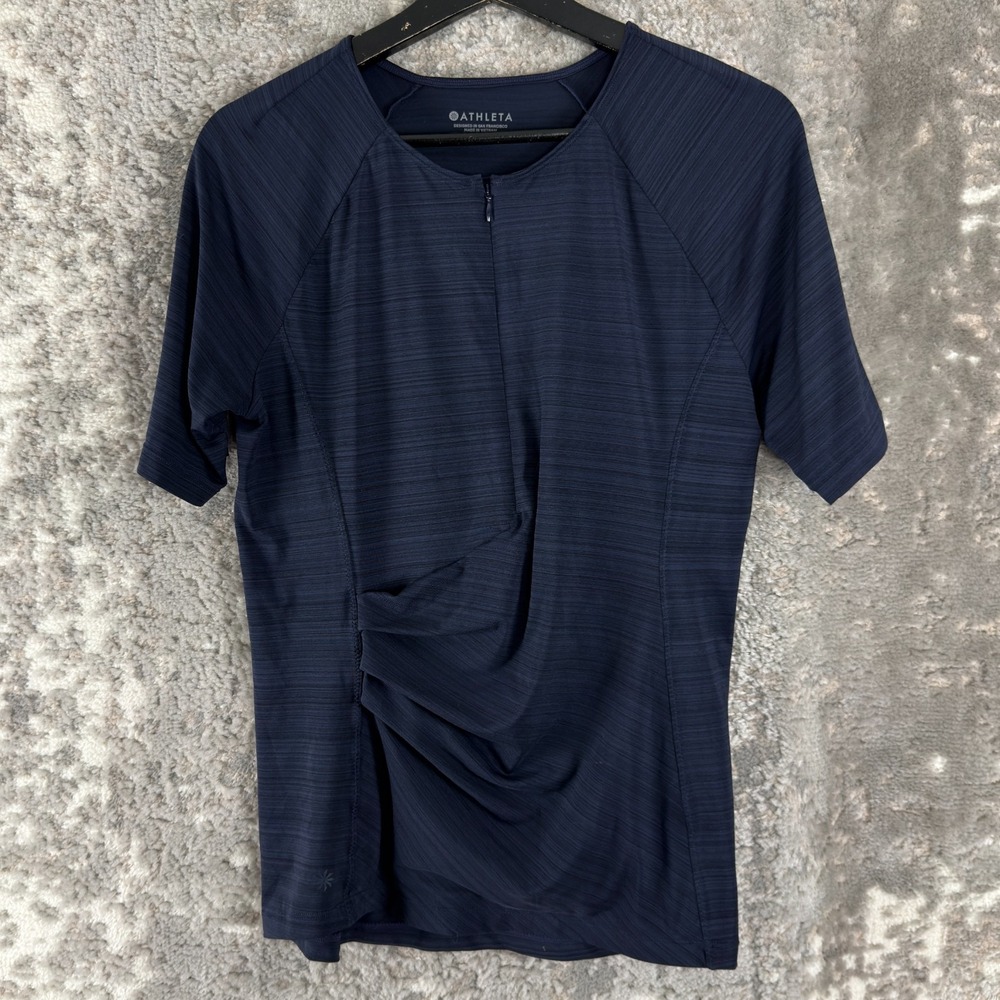 Athleta Size M Athleisure Casual‎ Zip Top Navy Short Sleeve Pullover